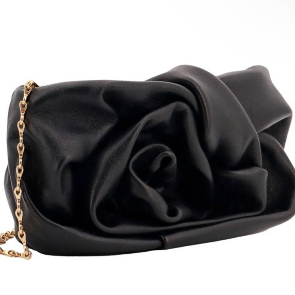 Burberry Black Nappa Leather Rose Clutch w/ Crossbody Chain Strap & Dustbag NWT
